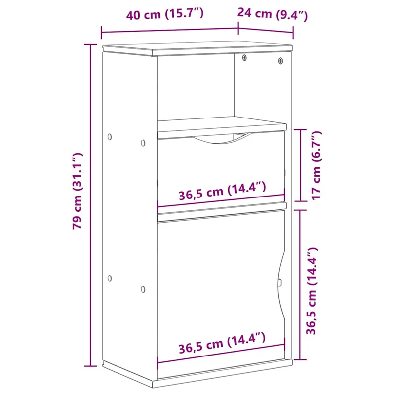 Armoire latérale rustique avec tiroir 40 x 24 x 79 cm bois massif pin finition cire de miel 02_0058046