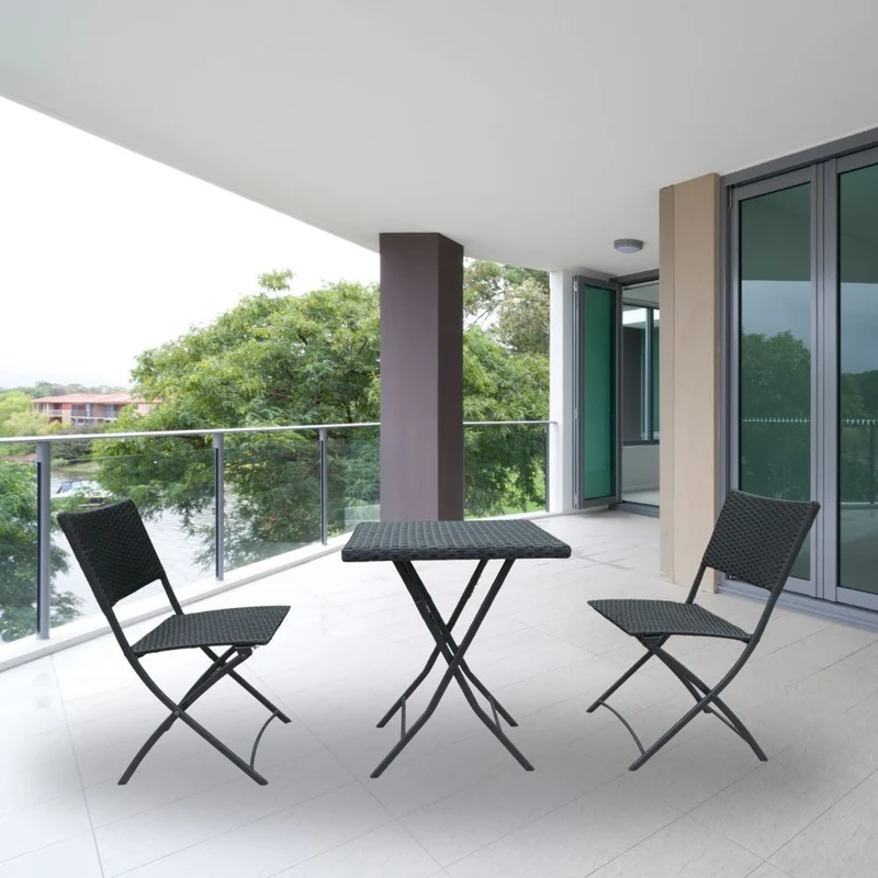Set tavolo e sedie pieghevoli rattan colore nero - WRB015