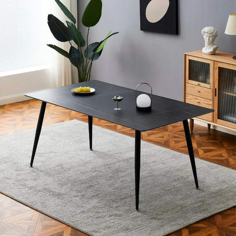 Tavolo con top in ceramica effetto marmo nero opaco 140x80 cm - Mila