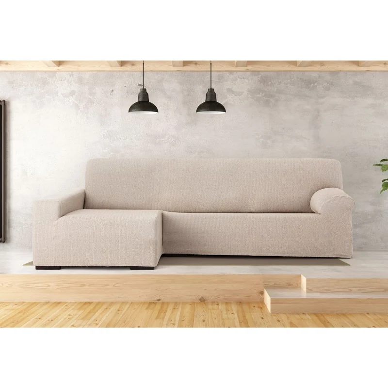 Copridivano elastico 250/310 cm penisola sinistra beige bracciolo lungo - Troya