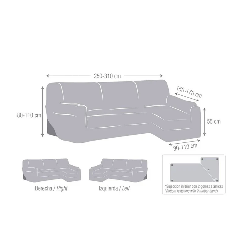 Copridivano elastico 250/310 cm penisola sinistra beige bracciolo lungo - Troya