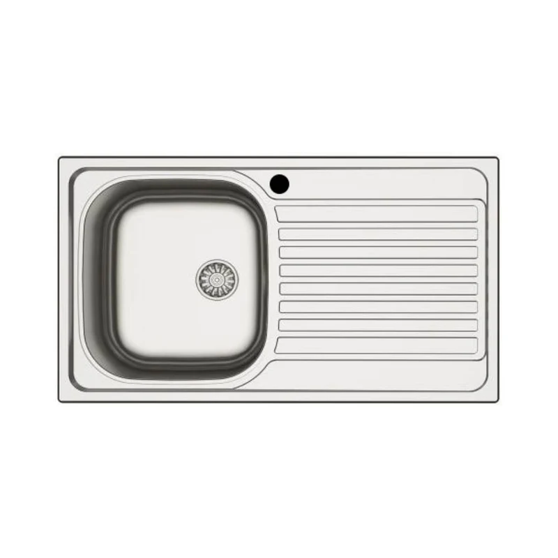 Lavello incasso 86x50 cm in acciaio inox una vasca e gocciolatoio destro