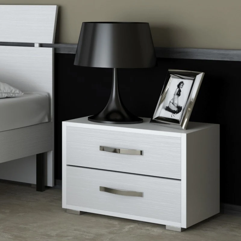Comodino con 2 cassetti colore bianco frassinato 52x36x43H cm