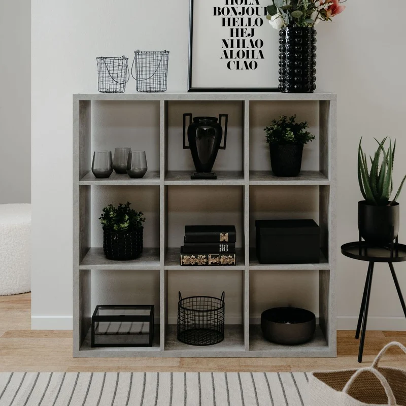 Libreria divisorio 107x107H cm in legno con 9 cubi colore beton - Max9