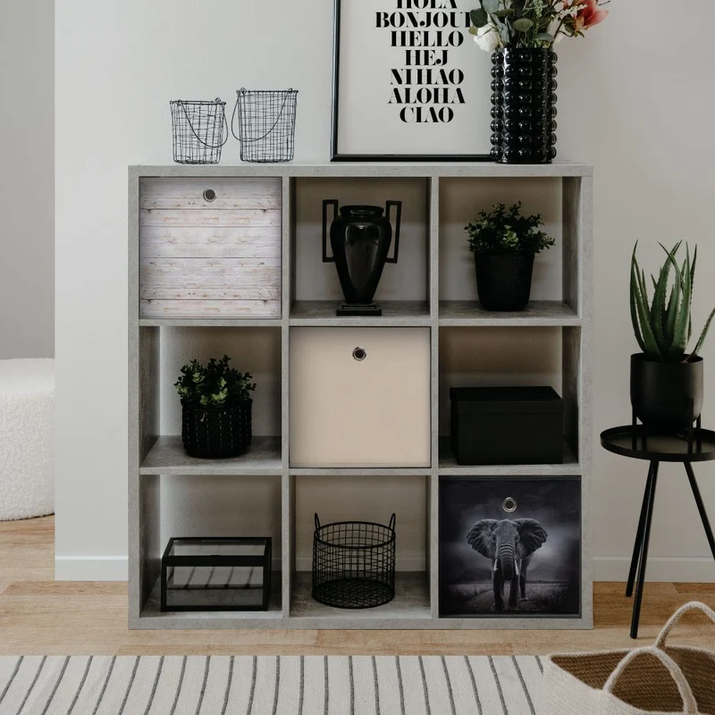 Libreria divisorio 107x107H cm in legno con 9 cubi colore beton - Max9