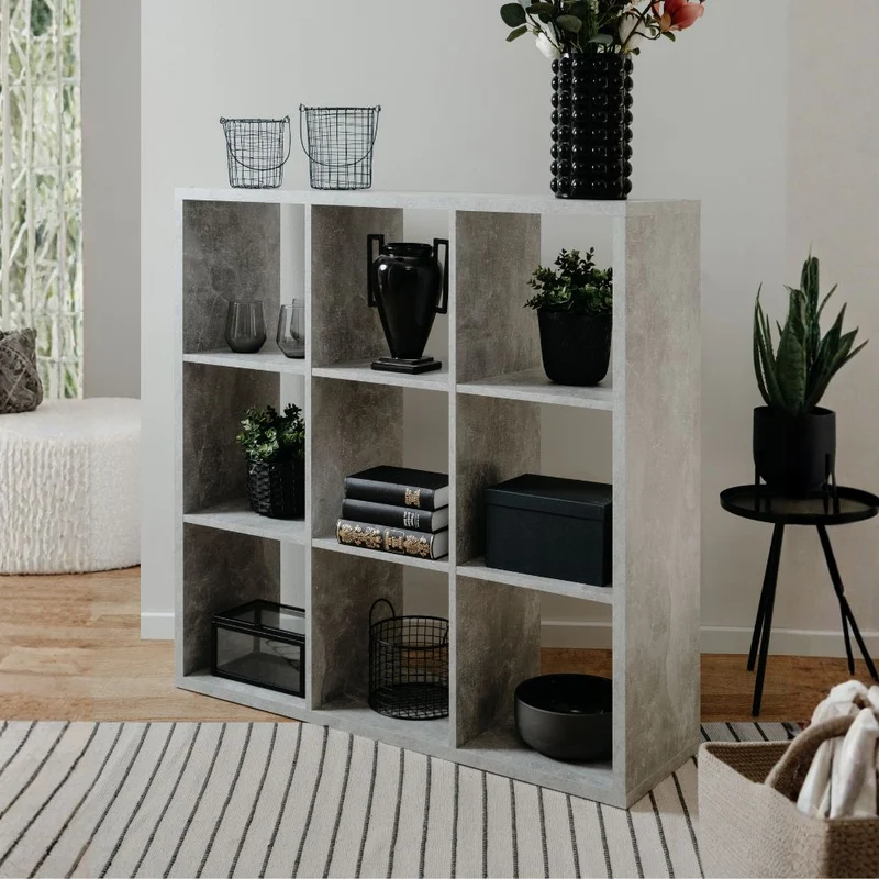 Libreria divisorio 107x107H cm in legno con 9 cubi colore beton - Max9