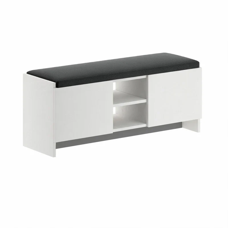 Panca scarpiera con ante e cuscino 110x40H cm colore bianca - Zulla