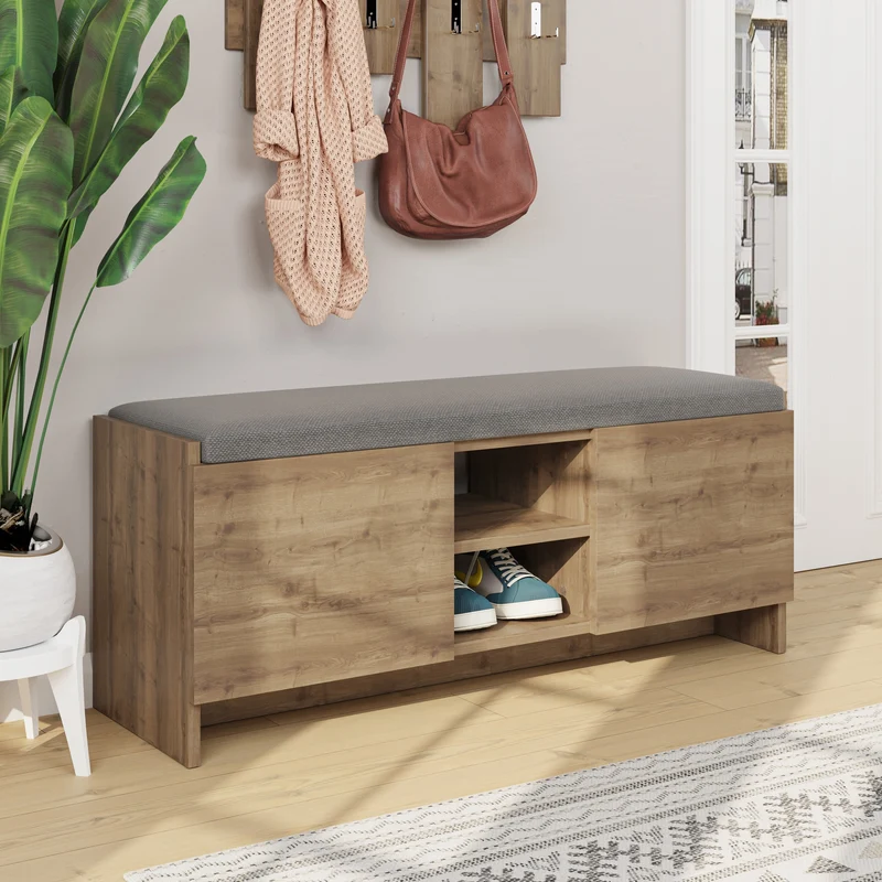 Panca scarpiera con ante e cuscino colore noce 110x40H cm - Zulla