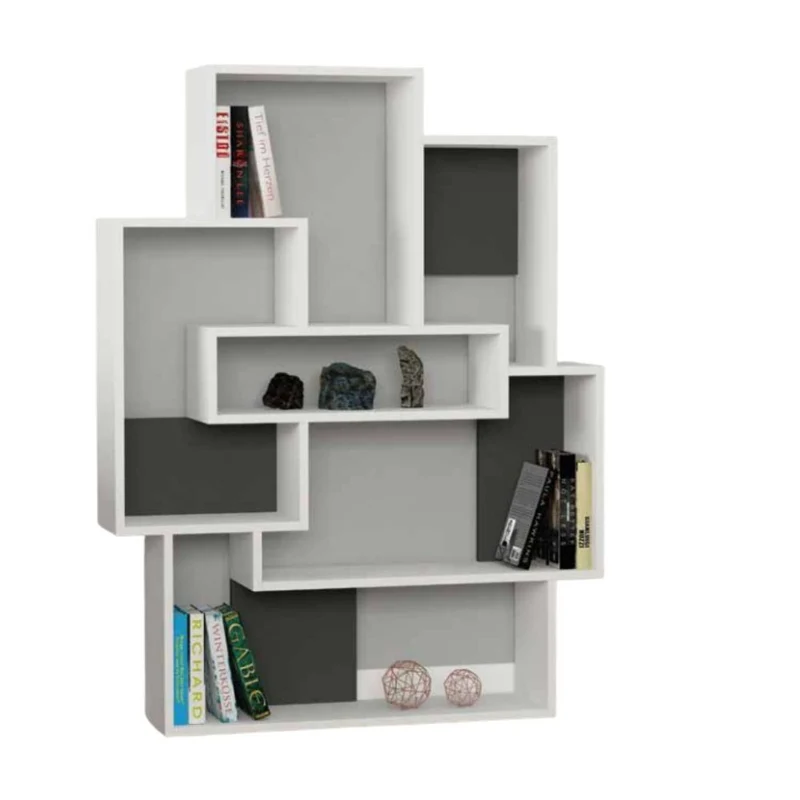 Libreria in legno 101x132H cm con 7 ripiani Colore bianco e antracite - Barce
