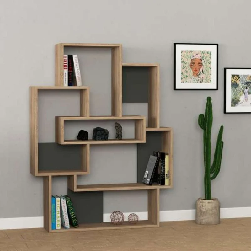 Libreria con ripiani colore rovere e antracite 101x132h cm - Barce