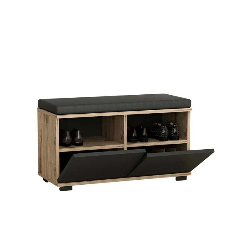 Scarpiera con pouff colore noce e nero 80 cm - Dragoshoe