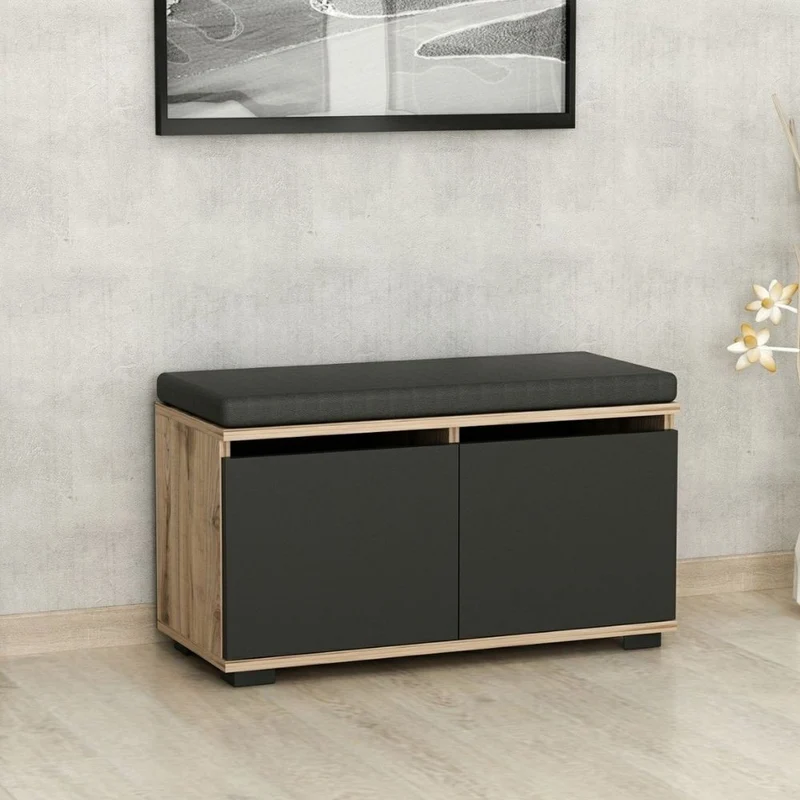 Scarpiera con pouff colore noce e nero 80 cm - Dragoshoe