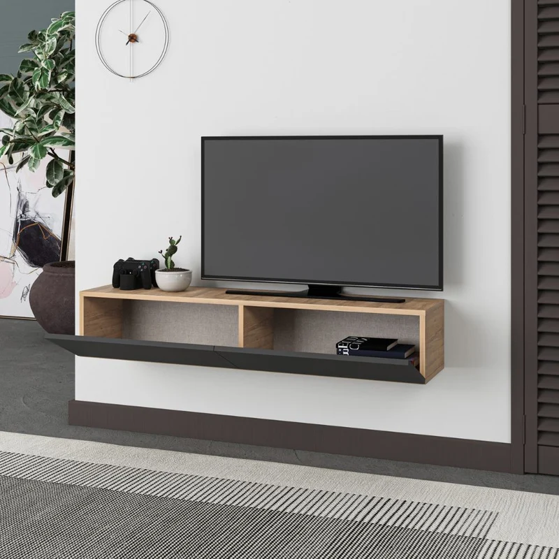 Mobile porta Tv sospeso ante a ribalta colore rovere antracite Francy
