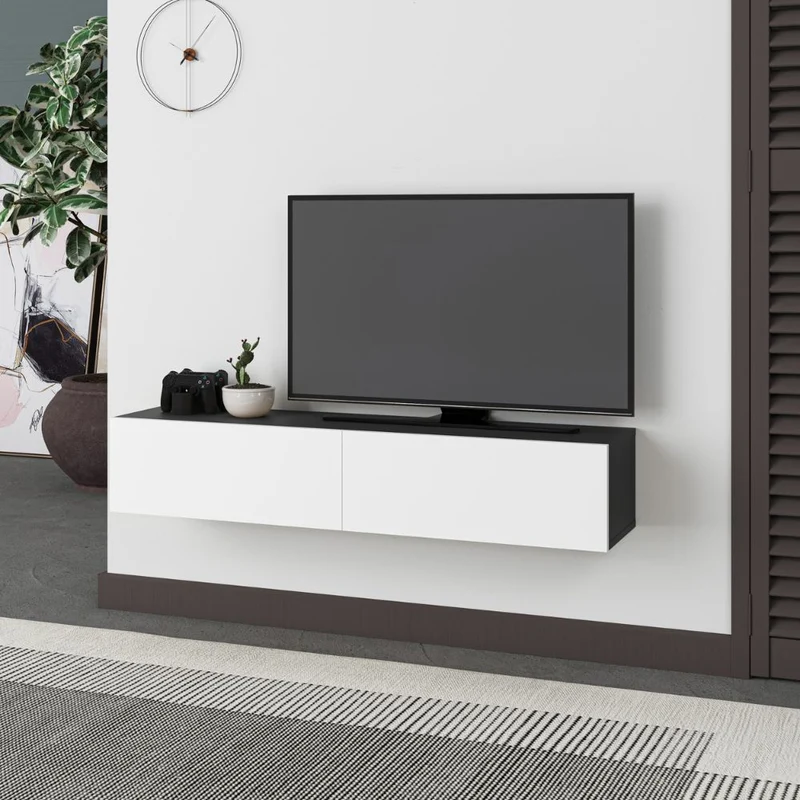 Mobile porta TV sospeso 135cm con ante a ribalta colore antracite e bianco - Francy