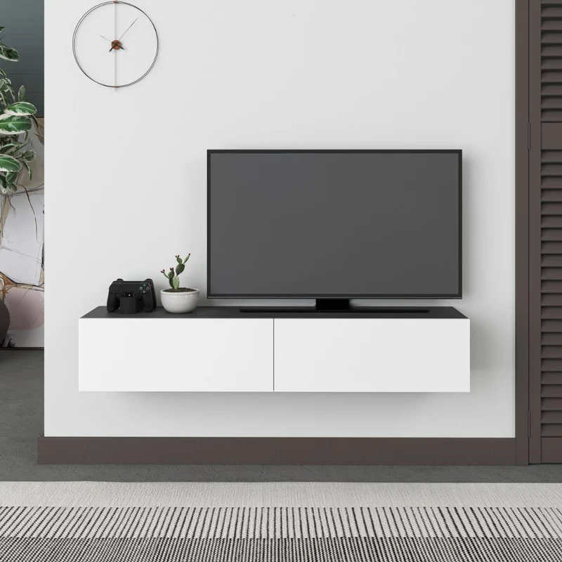 Mobile porta TV sospeso 135cm con ante a ribalta colore antracite e bianco - Francy