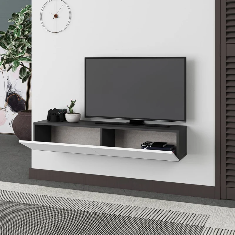Mobile porta TV sospeso 135cm con ante a ribalta colore antracite e bianco - Francy