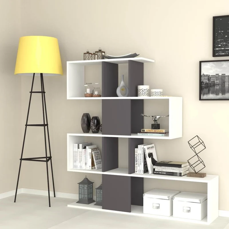Libreria bifacciale 145x145h cm in legno colore bianco e ghisa - Aktif