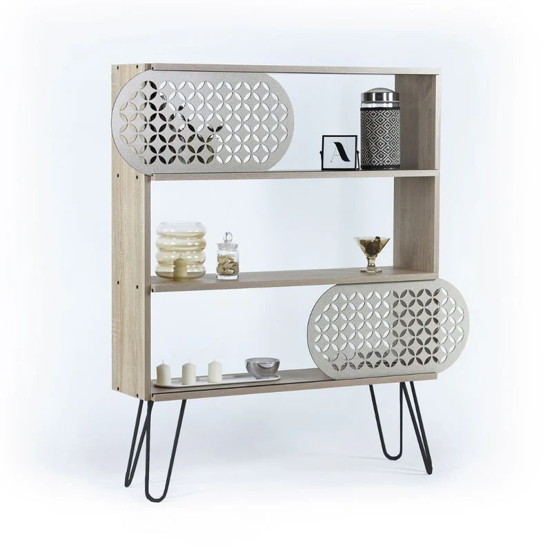 Libreria in legno 94x117h cm con tre ripiani colore rovere e nero - Ilia