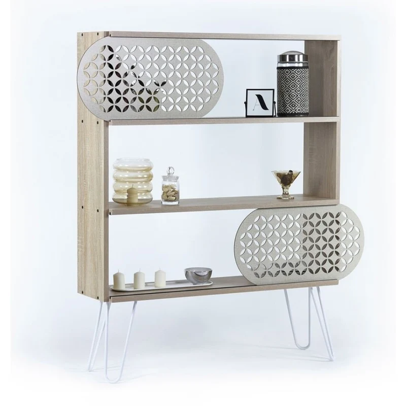 Libreria in legno 94x117h cm con tre ripiani colore rovere e nero - Ilia