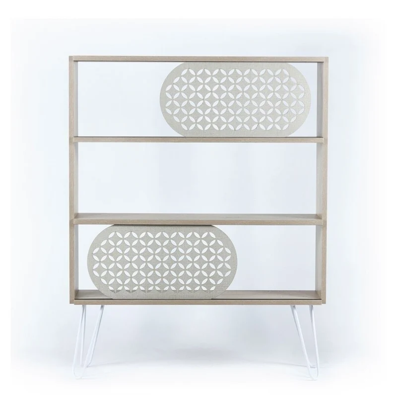 Libreria in legno 94x117h cm con tre ripiani colore rovere e nero - Ilia