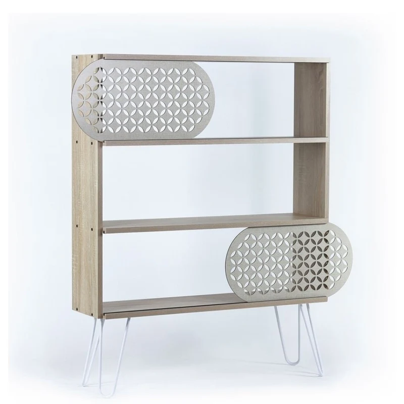 Libreria in legno 94x117h cm con tre ripiani colore rovere e nero - Ilia