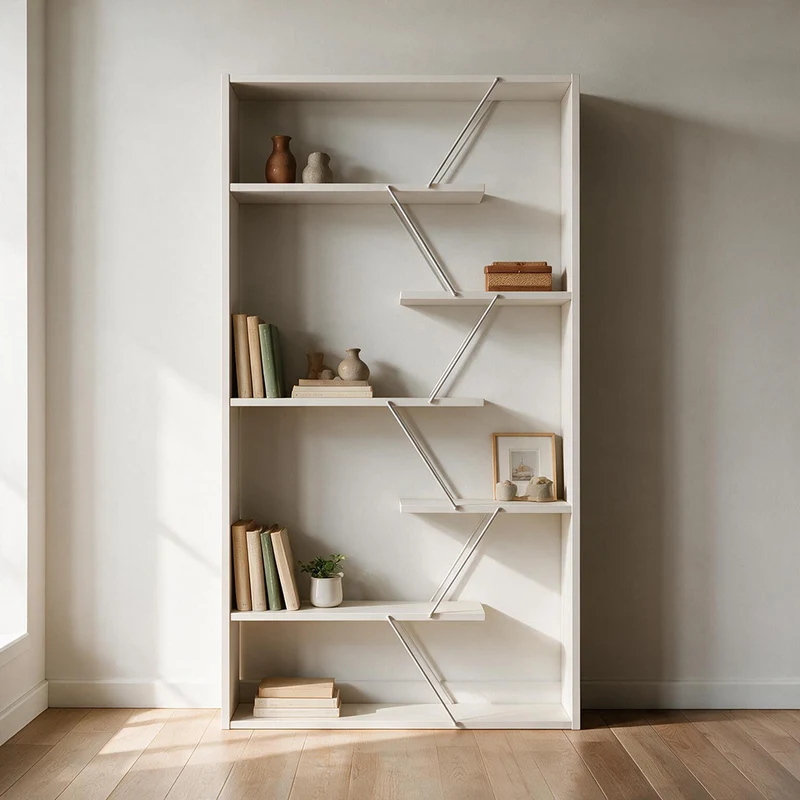 Libreria in legno 84x157h cm con struttura in metallo e ripiani colore bianco - Tars