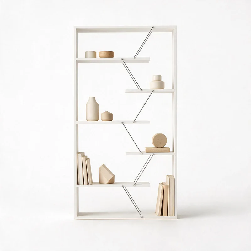 Libreria in legno 84x157h cm con struttura in metallo e ripiani colore bianco - Tars