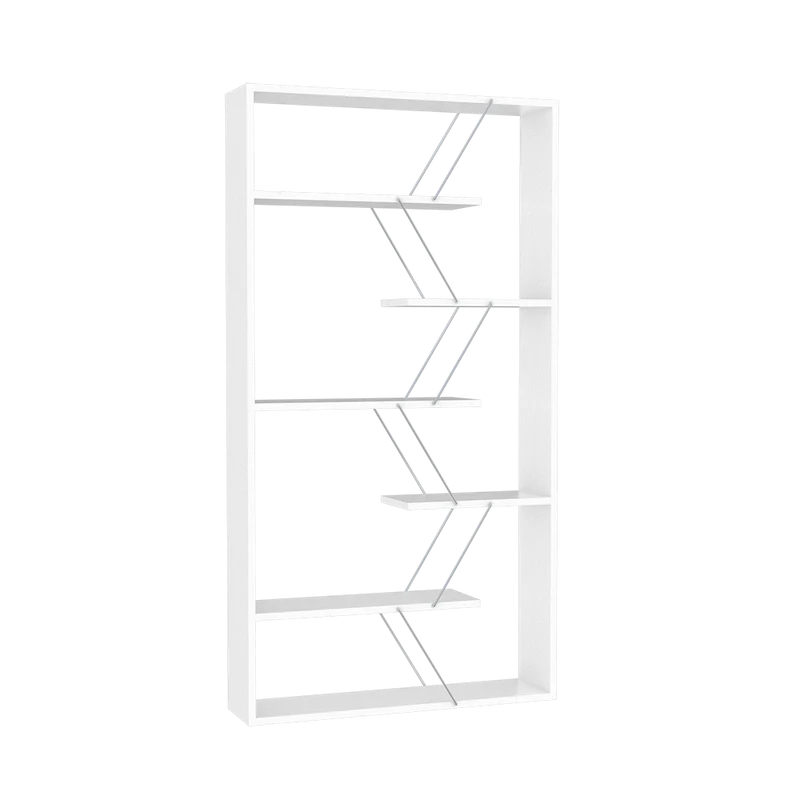 Libreria in legno 84x157h cm con struttura in metallo e ripiani colore bianco - Tars