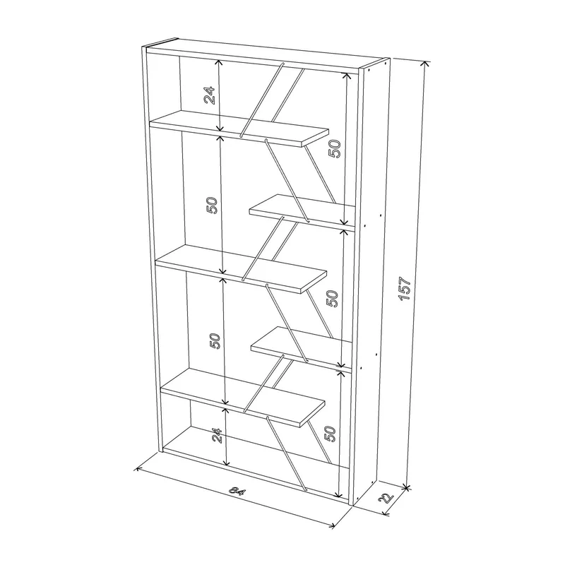 Libreria in legno 84x157h cm con struttura in metallo e ripiani colore bianco - Tars