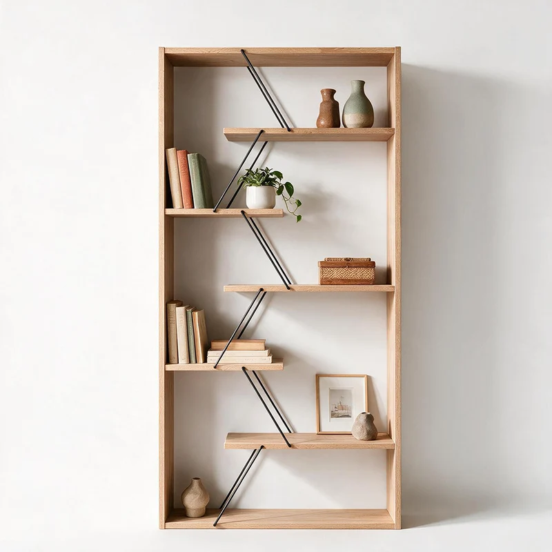 Libreria in legno 84x157h cm con struttura in metallo e ripiani colore rovere - Tars