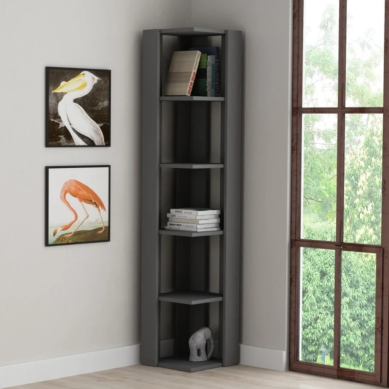 Libreria angolare con ripiani colore antracite 34x161h cm - Nati