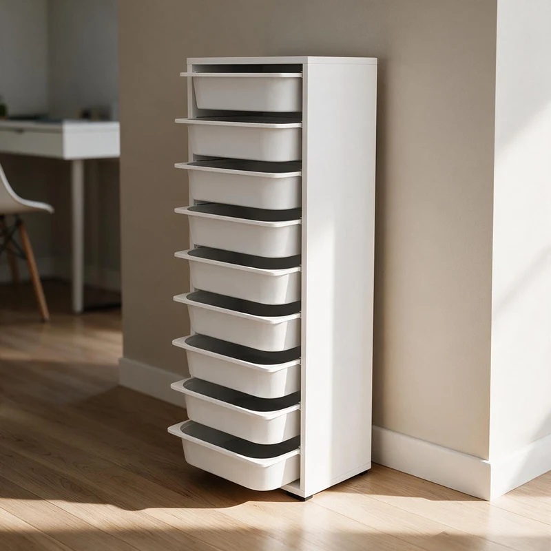 Mobile multiuso 45,5x119h cm con nove ceste contenitori colore bianco - Zola