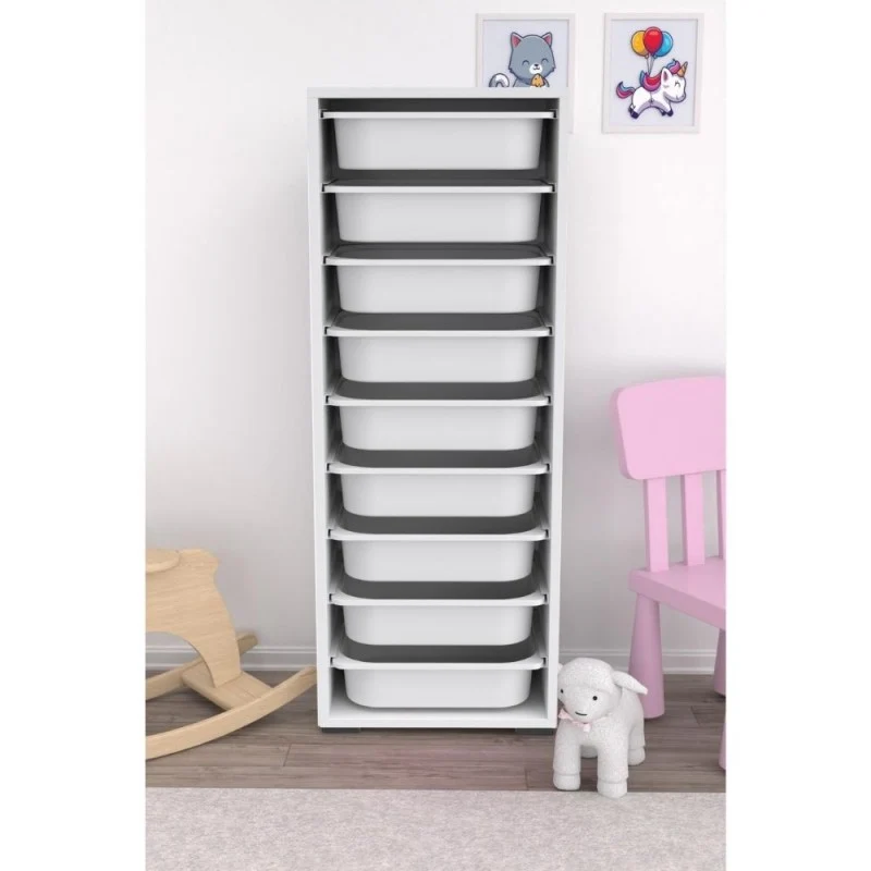 Mobile multiuso 45,5x119h cm con nove ceste contenitori colore bianco - Zola