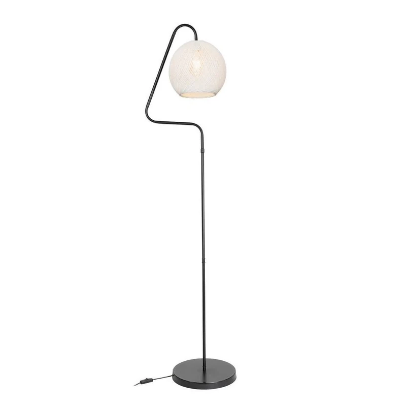 Lampada da terra 160h cm a stelo colore grigio e paralume tessuto bianco - Yumak MDL4256