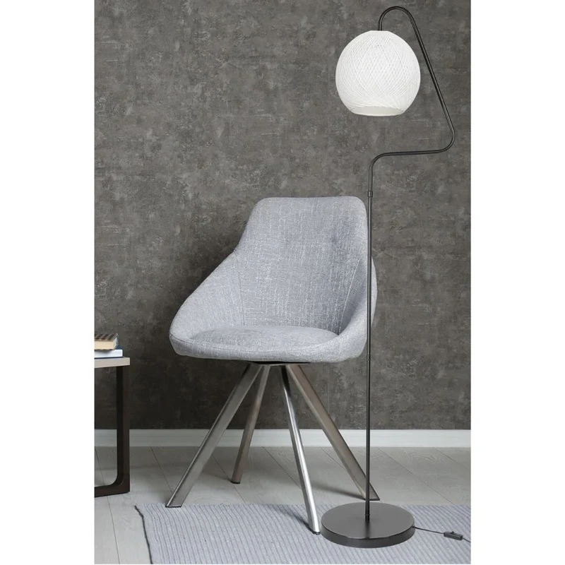 Lampada da terra 160h cm a stelo colore grigio e paralume tessuto bianco - Yumak MDL4256