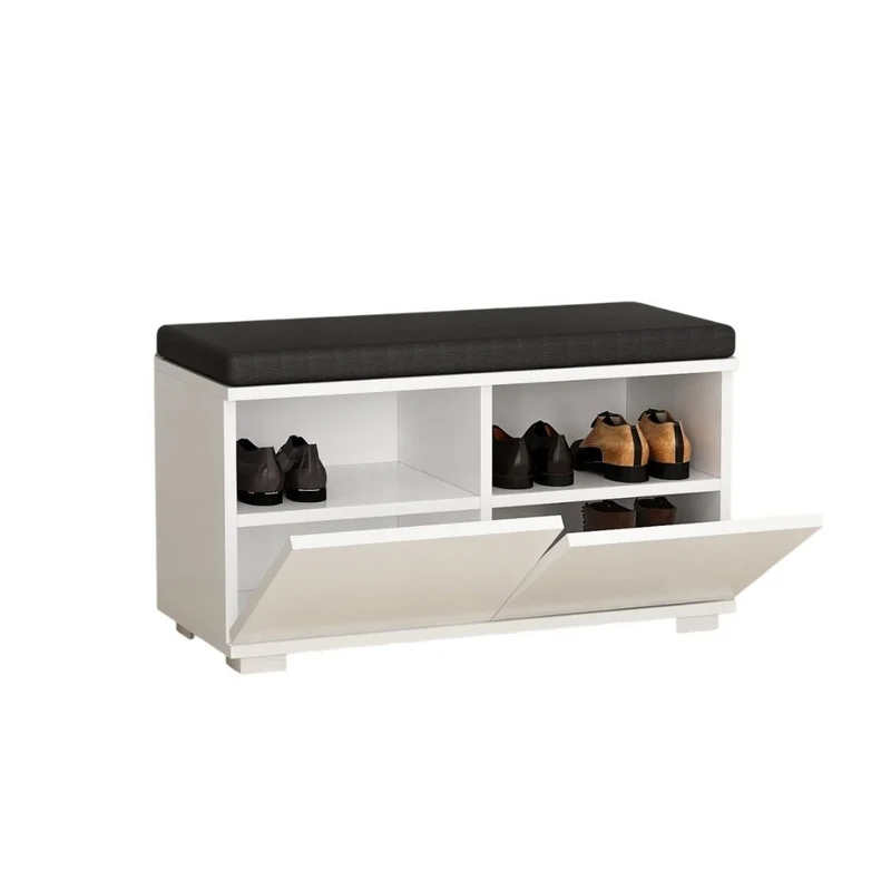 Scarpiera con pouff colore bianco e nero 80 cm - Dragoshoe
