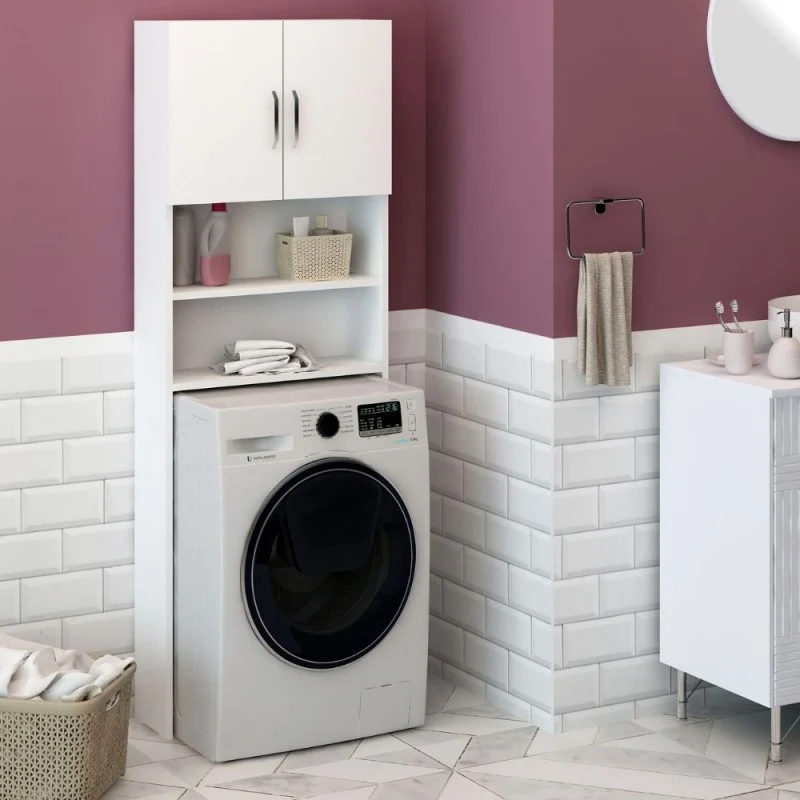 Mobile coprilavatrice con ante e ripiani colore bianco 64x180 cm - Waris