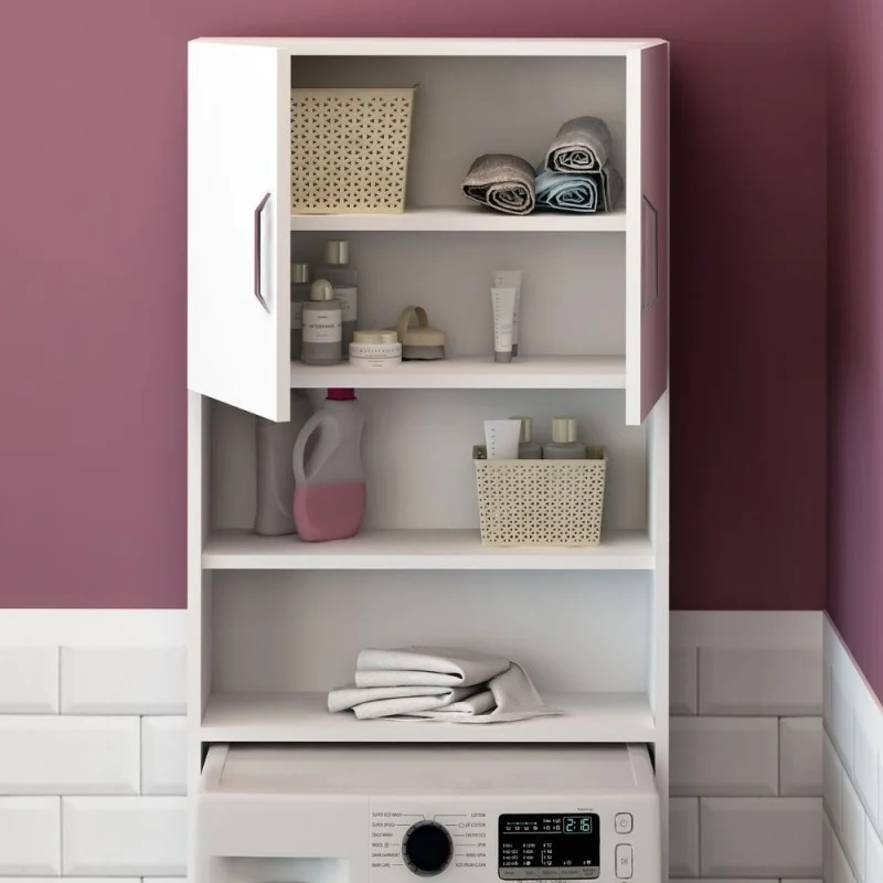 Mobile coprilavatrice con ante e ripiani colore bianco 64x180 cm - Waris