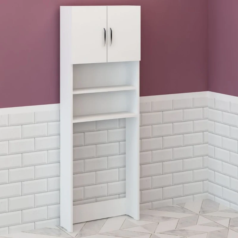 Mobile coprilavatrice con ante e ripiani colore bianco 64x180 cm - Waris