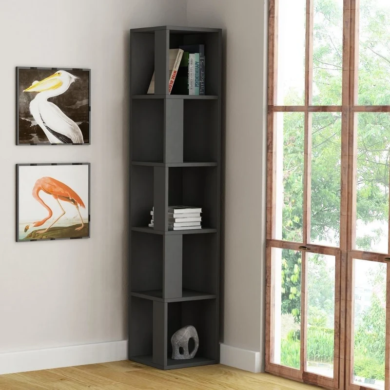 Libreria angolare con 5 ripiani colore antracite 31,4x158,9h cm - Piano
