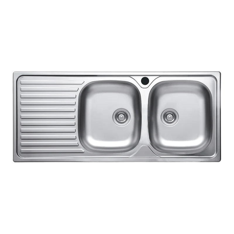 Lavello a due vasche in acciaio inox con gocciolatoio sinistro 116x50 cm - SA138
