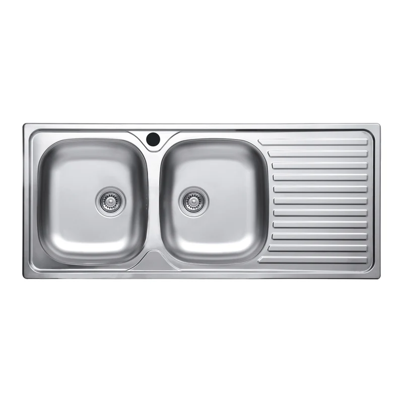 Lavello a due vasche in acciaio inox con gocciolatoio destro 116x50 cm - SA138