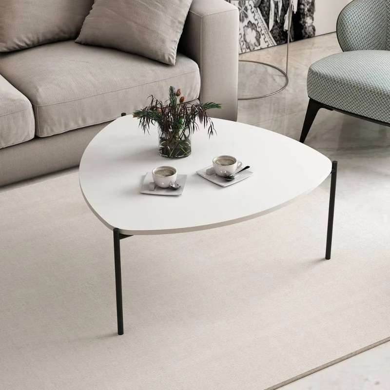 Tavolino da salotto 90x40 cm struttura in metallo colore bianco - Lenny