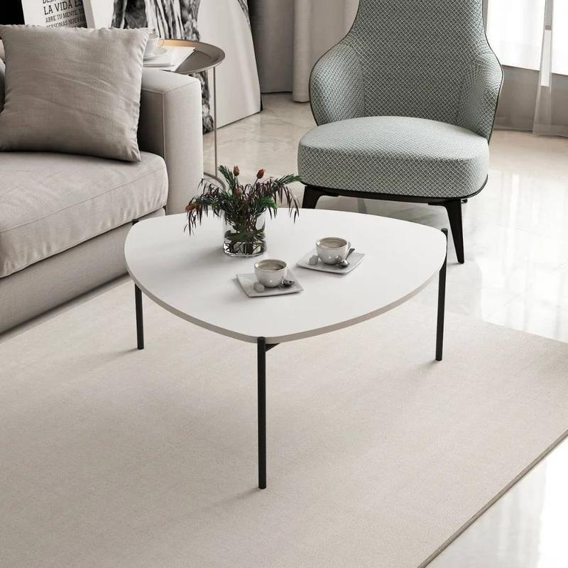 Tavolino da salotto 90x40 cm struttura in metallo colore bianco - Lenny