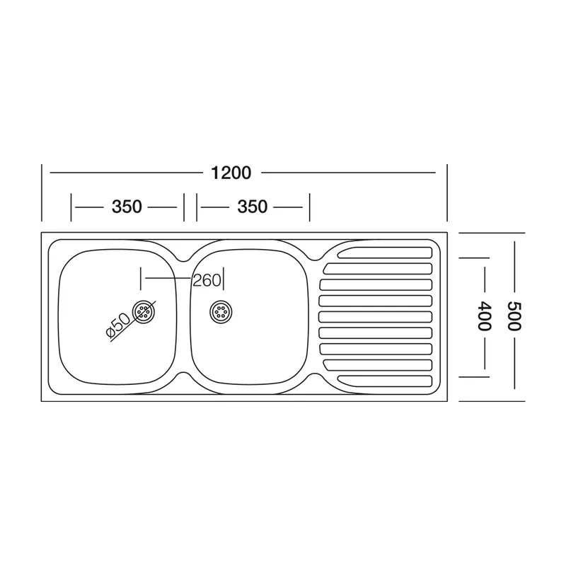 Lavello cucina appoggio doppia vasca gocciolatoio destro 120x50 cm - Samet SA127DX
