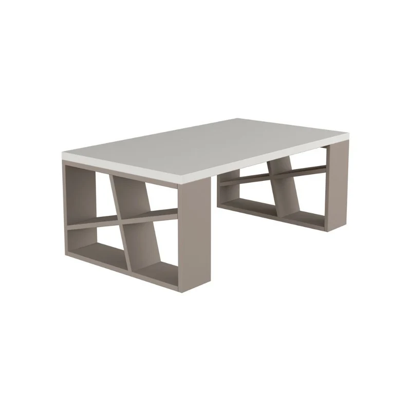 Tavolino da salotto con piano bianco e gambe tortora 105x40 cm - Honey