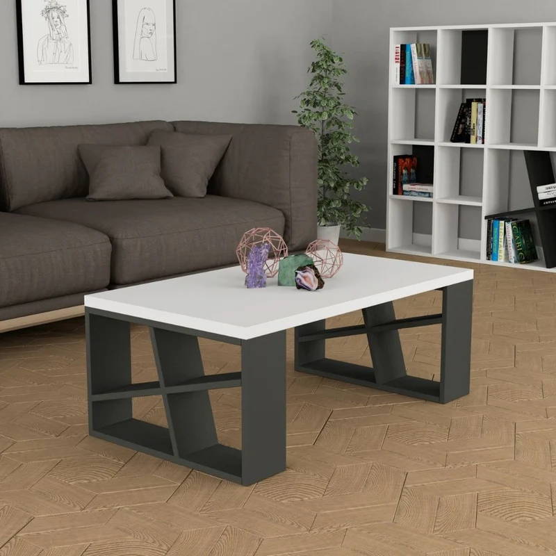 Tavolino da salotto con piano bianco e gambe antracite 105x60 cm - Honey