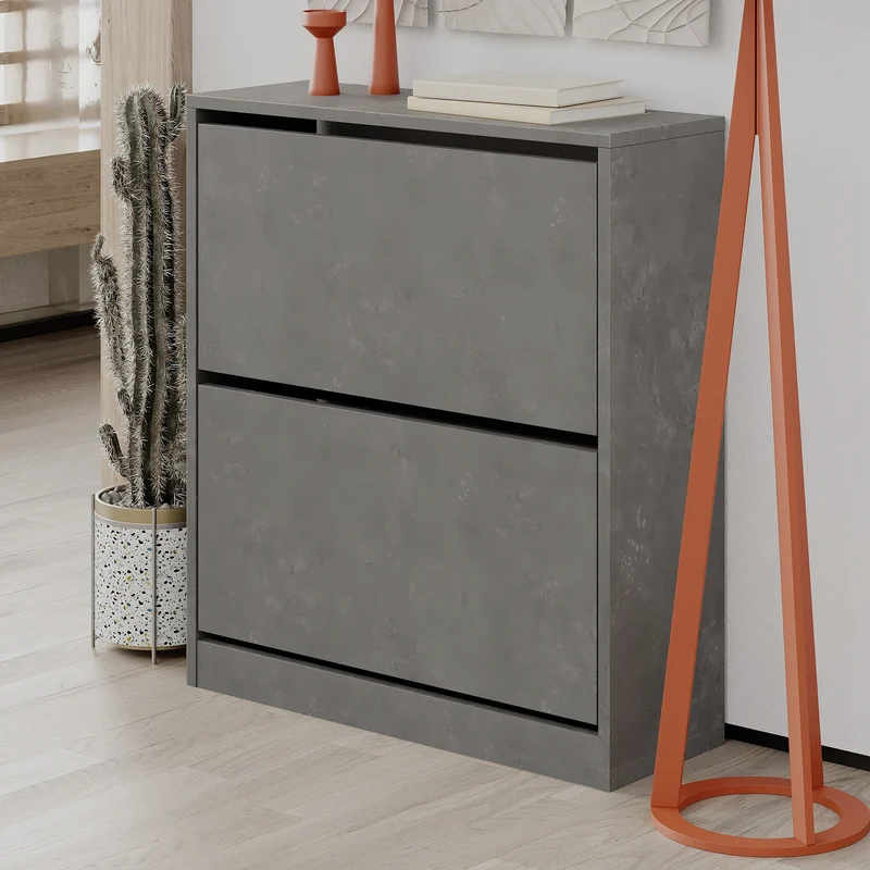 Scarpiera 73cm in legno con due ante a ribalta colore grigio retro - SHC520RETRO