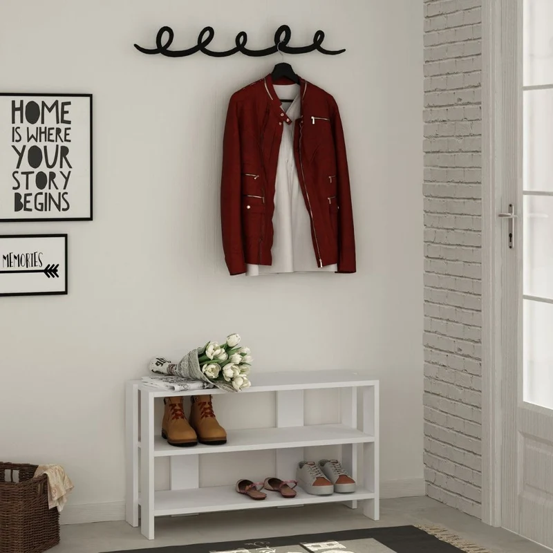 Mobile Ingresso scarpiera 84x43h cm colore bianco con appendiabiti nero - Tono