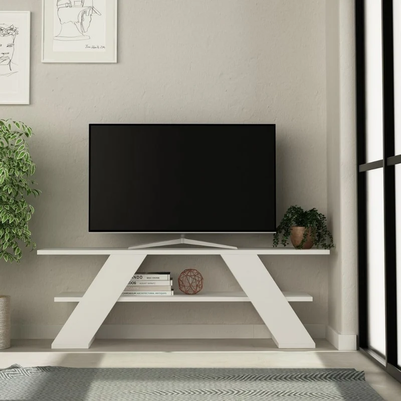 Mobile Porta TV 120x40 cm aperto con due ripiani colore bianco - Farfalla
